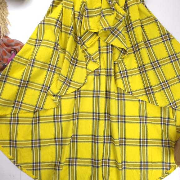 New York & Company Yellow Plaid Women's Belted Hi Lo Dress sz S - Picture 9 of 9